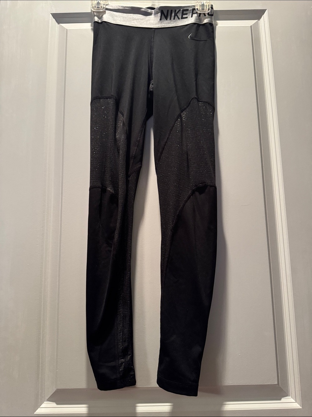 Nike Black Leggings with Silver Logo Waistband